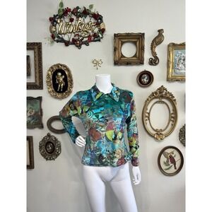 Cheryl Creations Vintage 90s Italian Renaissance Art Collared Zip Up Top Large